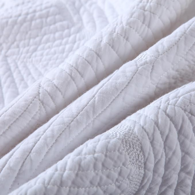 ROOMLIFE Queen Quilt Set Palm Leaves Pattern 3 PCS 100% Cotton Soft Breathable - Image 6