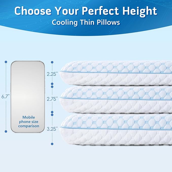 Thin Pillow for Sleeping, Cooling Gel Flat Pillow for Stomach and Back Sleepers - Image 8
