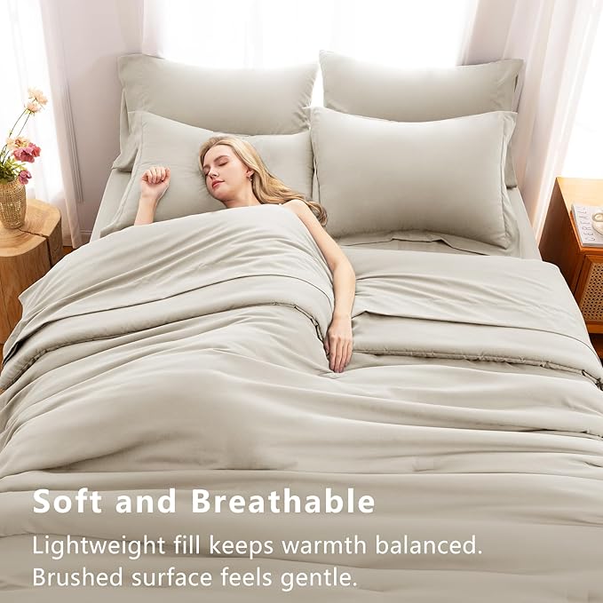 CozyLux Oversized Queen Comforter Set Beige, 7 Pieces Bed in a Bag Comforter Set - Image 5