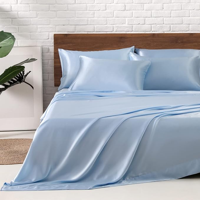 MR&HM Satin Bed Sheets, Queen Size Sheets Set by MRHM