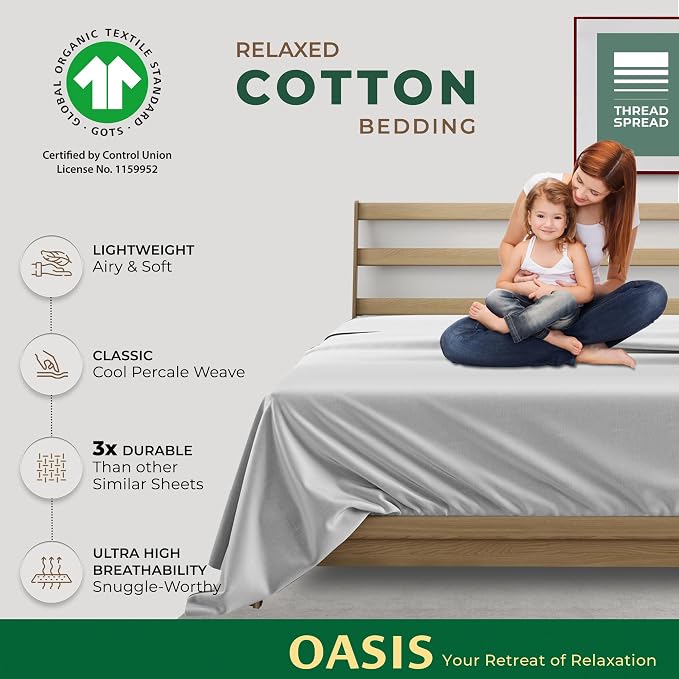 THREAD SPREAD 100% Organic Cotton Percale Flat Sheet King Size - Image 2
