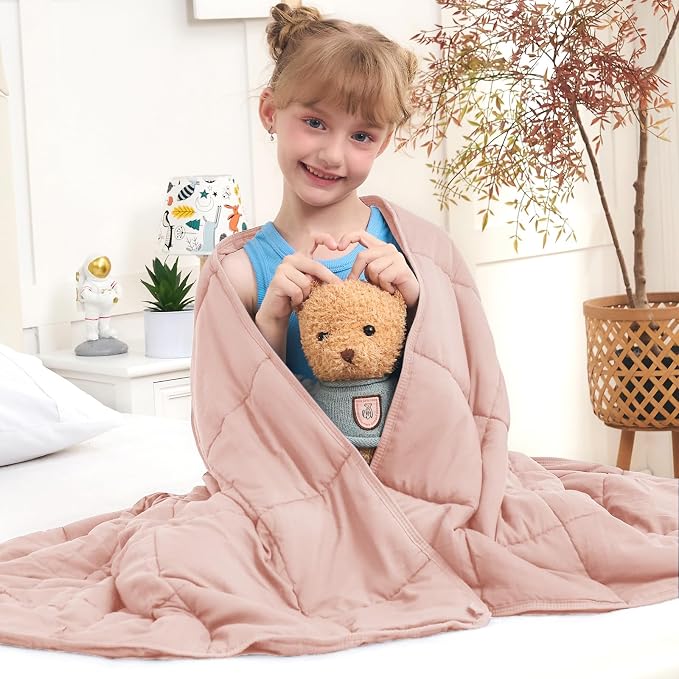 Pink Weighted Blanket Kids 5lbs, Cooling Heavy Throw Blanket by BETU