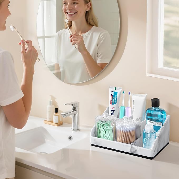 TuCao Marble Bathroom Countertop Organizer, Toothbrush Holders - Image 2
