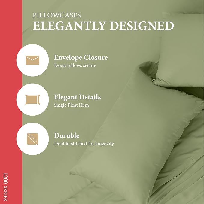 100% Egyptian Cotton Pillow Cases King Size Set of 2 - Image 4