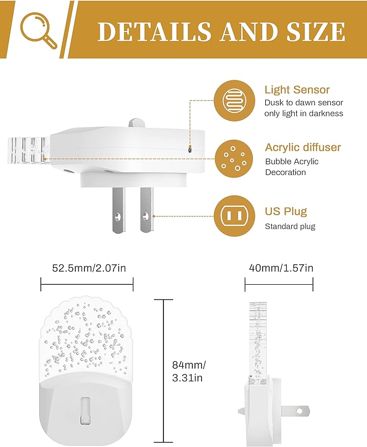 DORESshop Night Lights Plug Into Wall, Amber Warm Night Light, Dusk to Dawn - Image 6