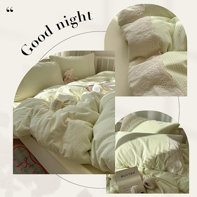 mixinni Green Gingham Duvet Cover King Size - Image 5