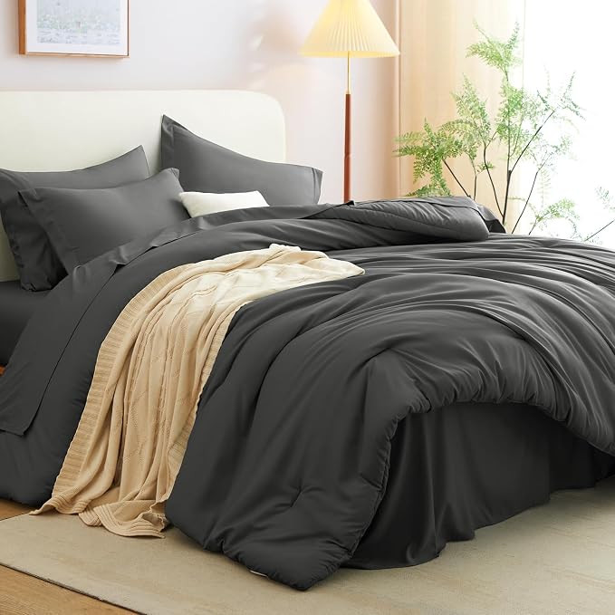 CozyLux Full Size Comforter Sets Dark Grey, 7 Pieces Bed in a Bag Full - Image 9
