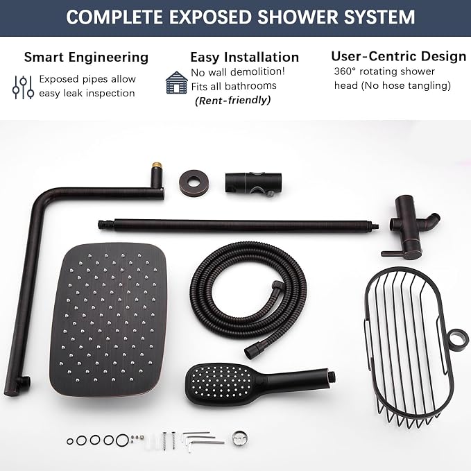 SonTiy Rain Shower Head with Handheld Spray and Shower Shelf, All Metal Shower - Image 9