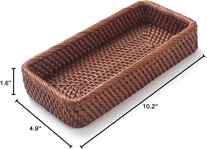 Rattan Bathroom Vanity Trays Toilet Tank Baskets Long Narrow Hand Towel Storage - Image 2
