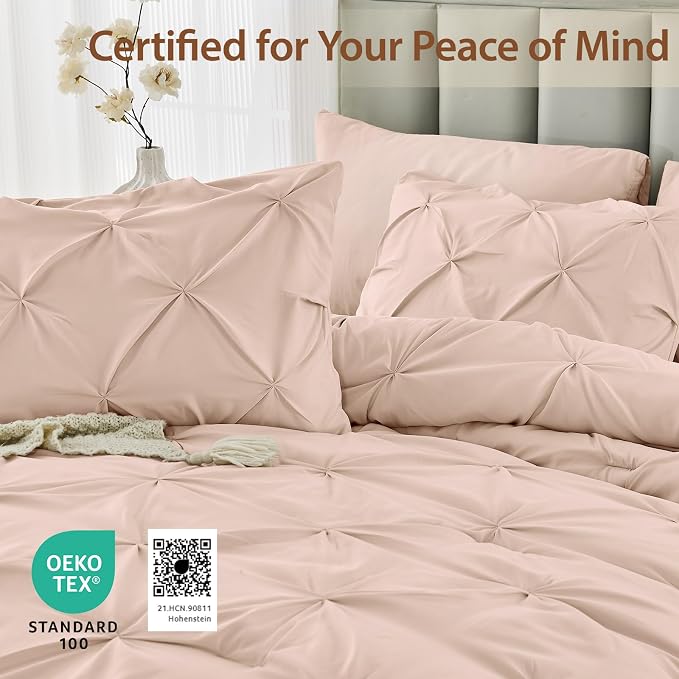 Sasttie California King Comforter Set, 7-Piece Bed in a Bag, Pintuck Bedding - Image 4
