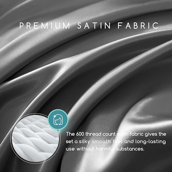 MR&HM Satin Bed Sheets, Twin XL Size Sheets Set - Image 2