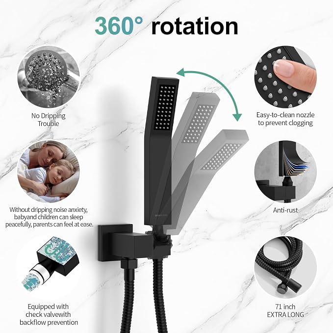 SR SUN RISE 12 Inches Matte Black Shower System 12 Inch Brass Bathroom Luxury - Image 4