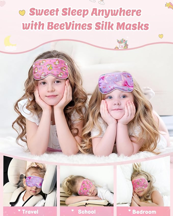 BeeVines Kids 100% Real Mulberry Silk Sleep Mask 2 Pack, Original Design Pure - Image 7