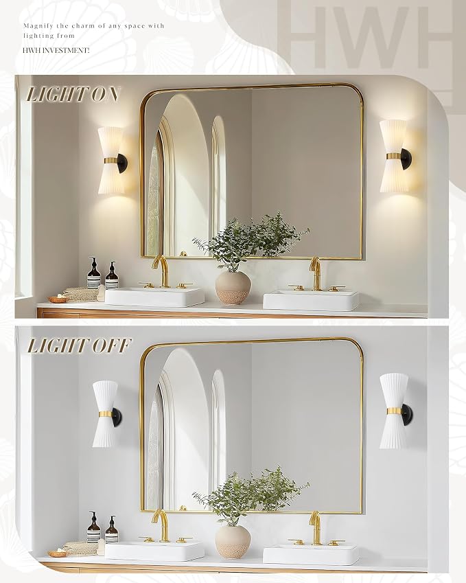 Wall Sconces Set of Two, HWH 14.3 Inch Black and Gold Bathroom Sconces - Image 4