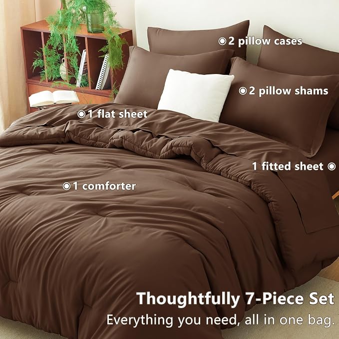 CozyLux King Size Comforter Set Brown, 7 Pieces Bed in a Bag King Comforter Set - Image 6
