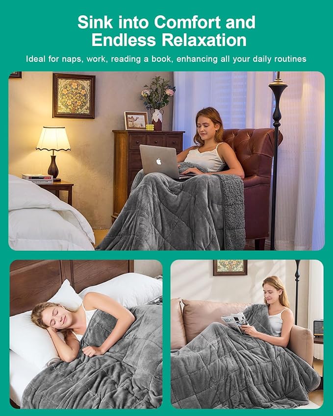 Super Fuzzy Soft Sherpa Fleece Weighted Blanket, 15 lbs Dual Sided Fluffy Heavy - Image 4