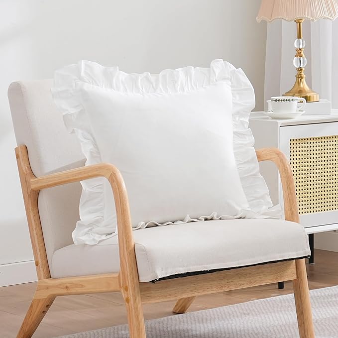 2 Pack Ruffle Throw Pillow Covers Farmhouse Off White Shabby Washed Cotton - Image 3