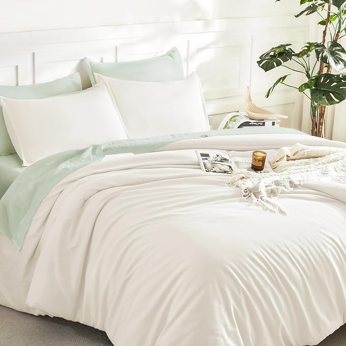 Litanika Ivory Comforter Set King Size, 3 Pieces Lightweight Solid Bedding - Image 5