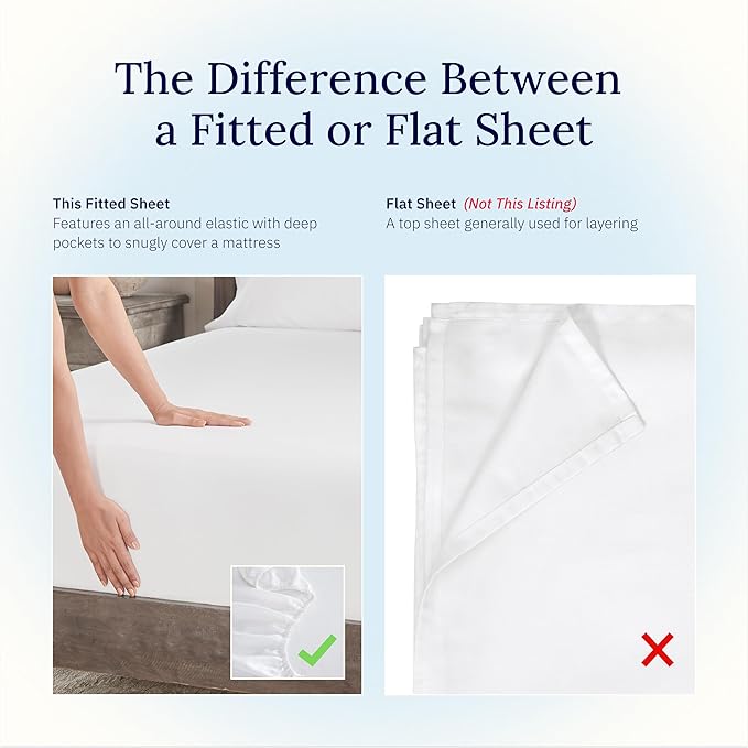 California Design Den Twin Fitted Sheet Cotton, Soft 400 Thread Count 100% - Image 3