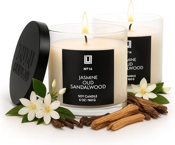 Lulu Candles | Jasmine, Oud & Sandalwood |Luxury Scented Soy Jar Candle | Hand - Image 3