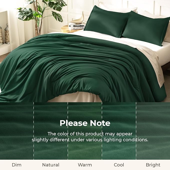 Litanika Dark Emerald Green Queen Comforter Set, 3 Pieces Solid Forest Bedding - Image 8
