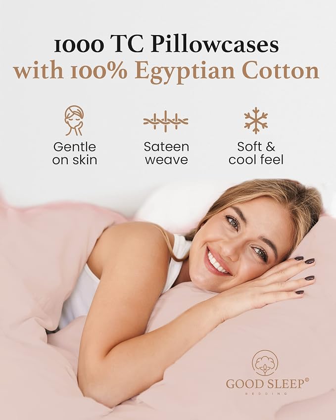 1000 TC Blush Standard Pillowcases Set of 4 100% Egyptian Cotton Pillow Cases - Image 4