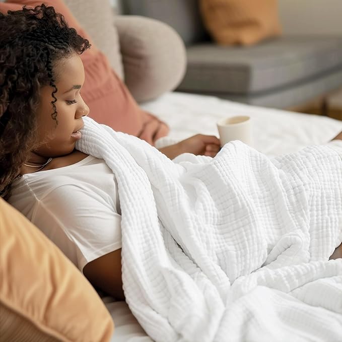100% Cotton Muslin Blanket California King 120" x 90", 6 Layers Breathable and - Image 2