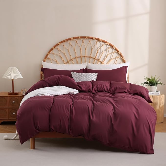 JSD Burgundy Duvet Cover Set Full Size, 3 Piece Duvet Cover by JSD