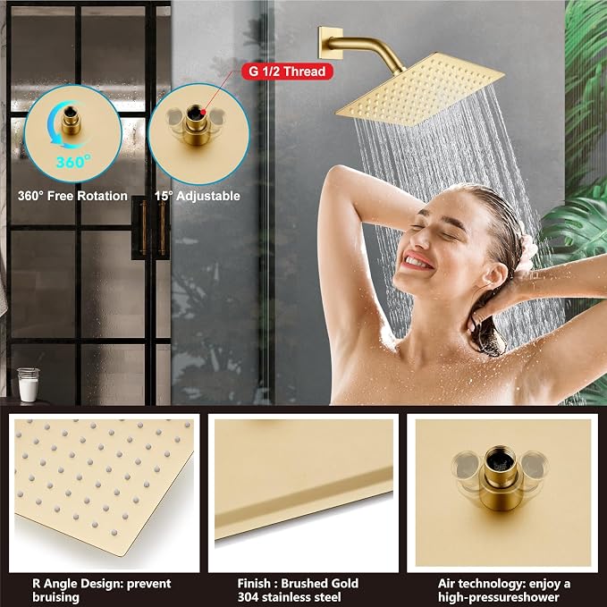 Midanya Shower System with Tub Spout, Bathtub Shower Faucet Set with Square - Image 8
