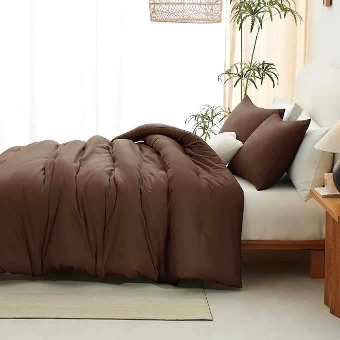 CozyLux Twin Comforter Set Brown, 2 Pieces Twin Extra Long Solid Breathable - Image 6