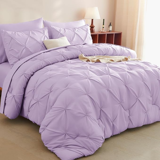 HIMEET Pintuck Bed in a Bag, 7 Pieces Full Size Comforter Set Lavender - Image 8