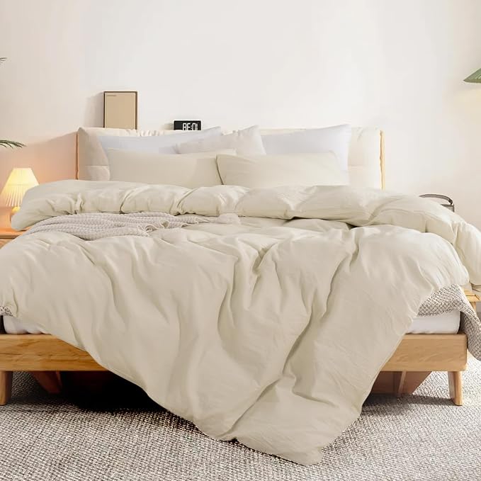 NEXHOME PRO Duvet Cover Set 100% Washed Cotton Oversized King 120"x98" Linen - Image 4