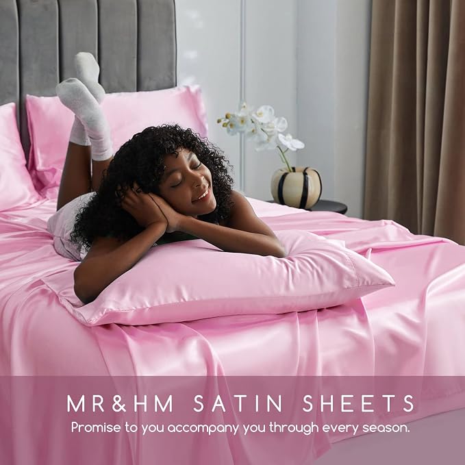 MR&HM Satin Bed Sheets, Queen Size Sheets Set - Image 6