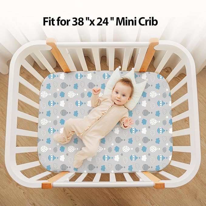 Baby Mini Crib Sheets Boy, Portable 38”x26” Pack and Play Sheets Fitted - Image 4