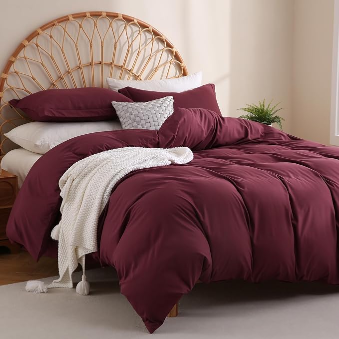 JSD Burgundy Duvet Cover Set Full Size, 3 Piece Duvet Cover - Image 6