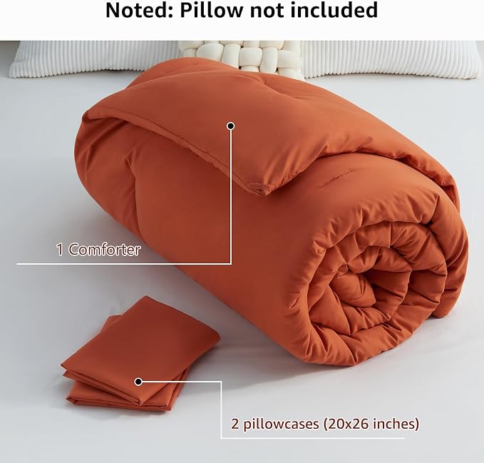 CozyLux Terracotta Queen Comforter Set, 3 Pieces Burnt Orange Rust Solid - Image 7