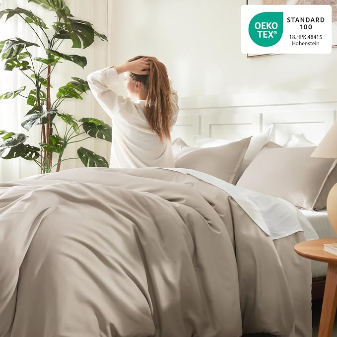 Litanika Oatmeal Comforter Full Size, 3 Pieces Lightweight Solid Bedding - Image 4