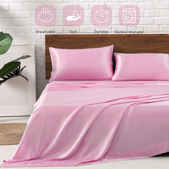 MR&HM Satin Bed Sheets, Queen Size Sheets Set - Image 5