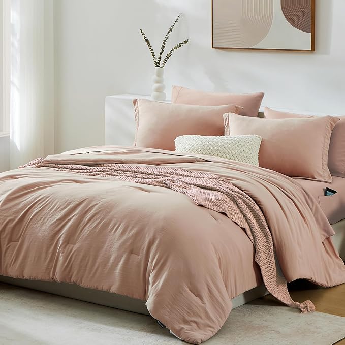 WRENSONGE Full Size Comforter Set- 7 Pieces Clay Pink Bed in a Bag Full Size - Image 2