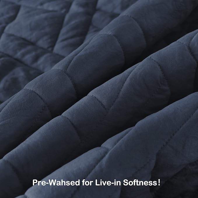 HORIMOTE HOME Quilt Set Queen Size Navy Blue, Classic Geometric Diamond - Image 3