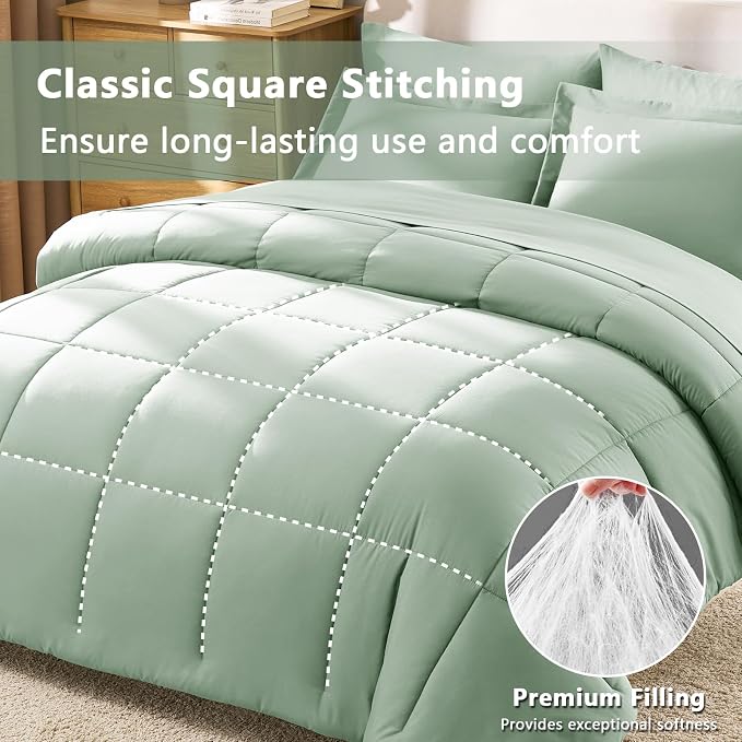 CozyLux King Size Comforter Set Sage Green - Image 4