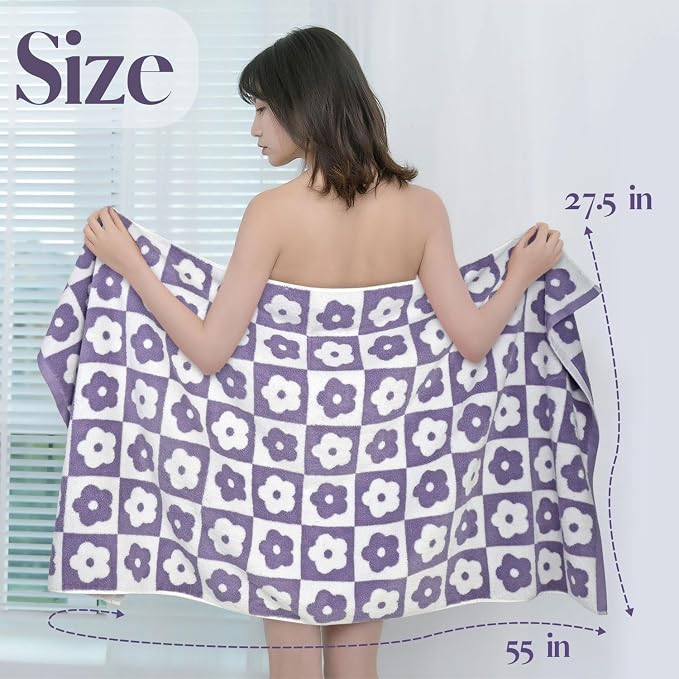 Jacquotha 2-Pieces Luxury Bath Towels Checkered Floral, Cute Bathroom Decor - Image 5