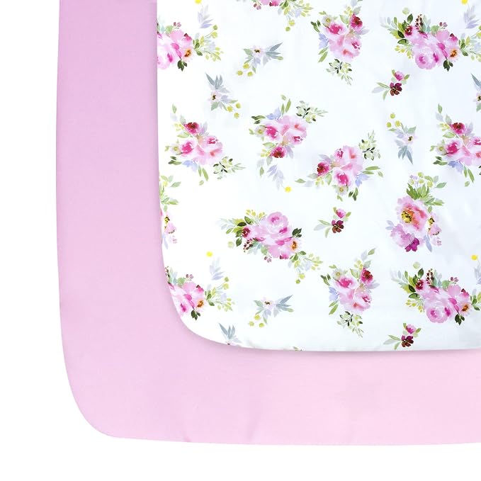 Pack and Play Sheets Girl, 2 Pack Mini Crib Sheets, Stretchy Playard Fitted by Moonsea