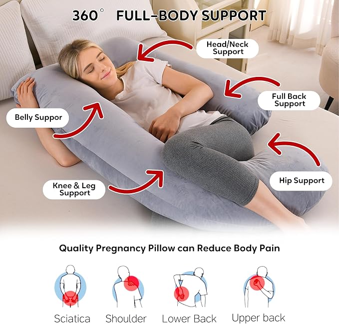 U-Shaped Pregnancy Pillow for Sleeping, Full Body Support for Back, HIPS & - Image 4
