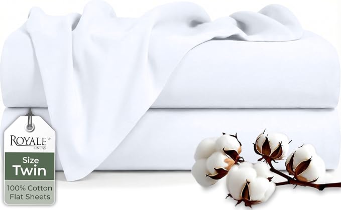 Royale Linens 100% Organic Cotton Twin 2 Pack Flat Sheet Only by ROYALELINENS