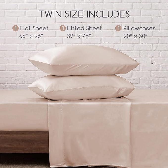 MR&HM Satin Bed Sheets, Twin Size Sheets Set - Image 7