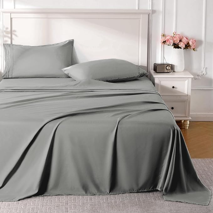 ROSE&RISY Light Grey King Sheet Set, 4 Pieces Soft Bedding Queen Sheet Set by ROSERISY