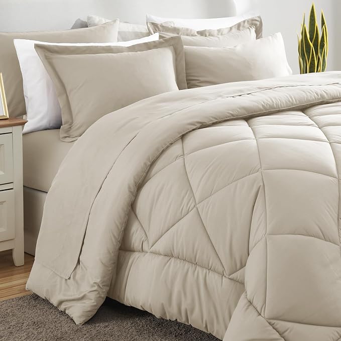 CozyLux Queen Comforter Set Oatmeal - Image 8