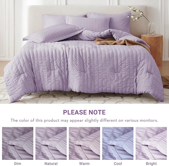 MUXHOMO 7 Pieces California King Comforter Set, Seersucker Bed in a Bag Cal - Image 5