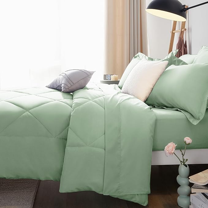 CozyLux Queen Comforter Set Sage Green - Image 9